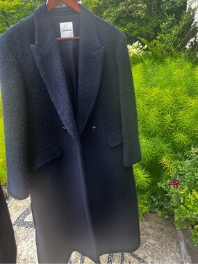 SANDRO Navy Bouclé Wool Coat Size 40 or 8 Like New